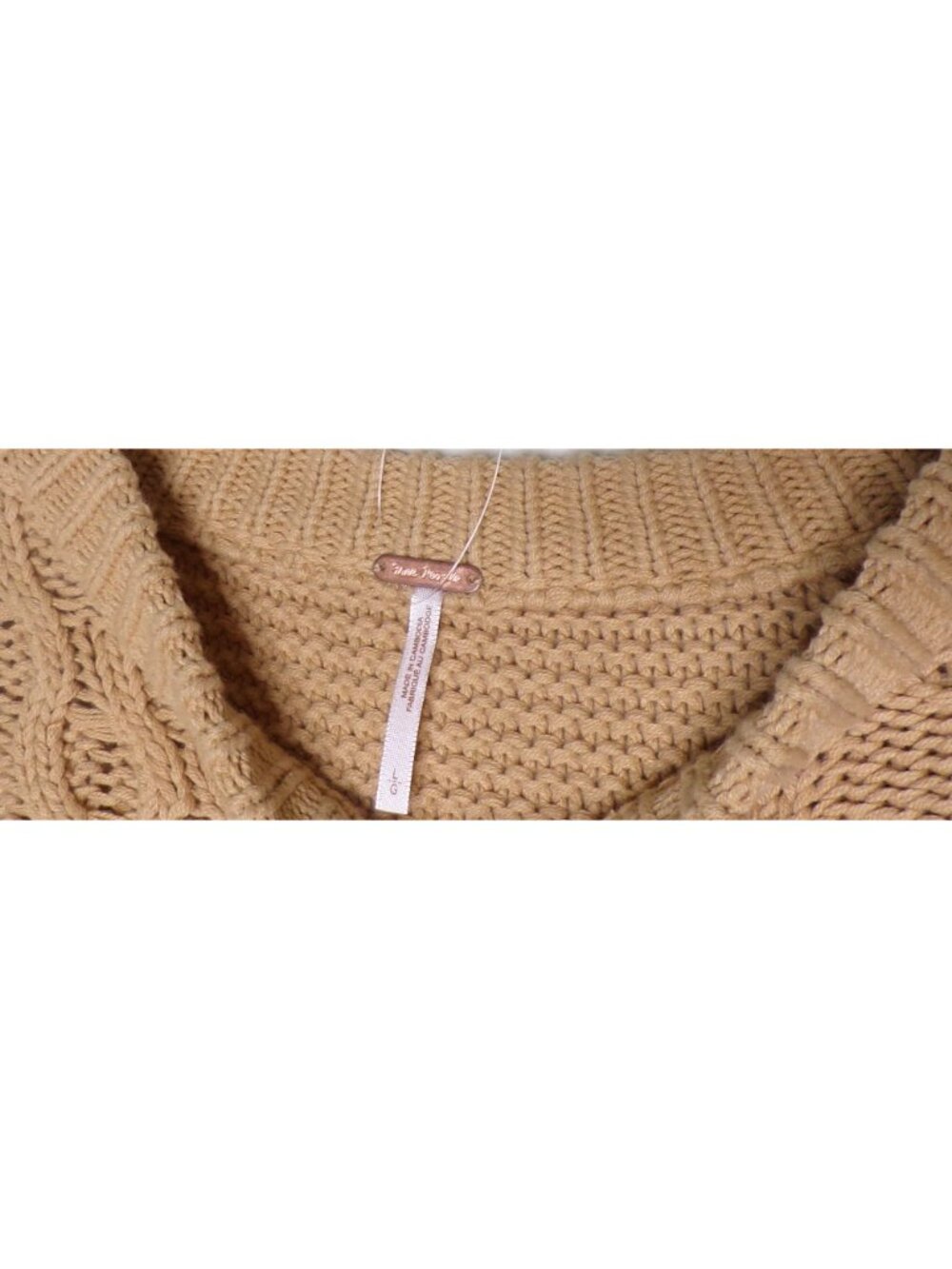 🆕 FREE PEOPLE Frankie Cable Cotton Pullover Sweater Camel Large - Picture 10 of 15